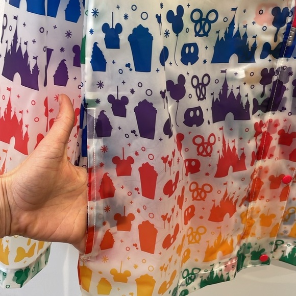 Disney Women’s Rain Jacket Rainbow Disney Collection clear drawstring hood sz S - Picture 4 of 11